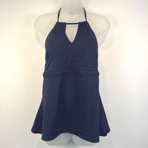 Athleta Blue Halter Neck Keyhole Swimsuit Tankini Lace Up Back Size L